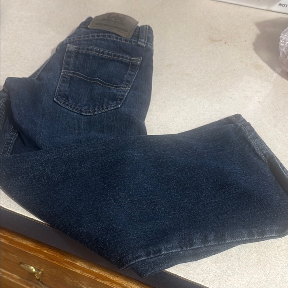 Dark Blue Straight Leg Jeans with Indigo Sheen